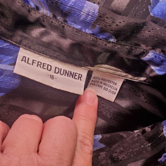 Alfred Dunner Women Plus Size 16 Top Long Sleeve Black Blue Sheer Vintage 1990s - Picture 4 of 6